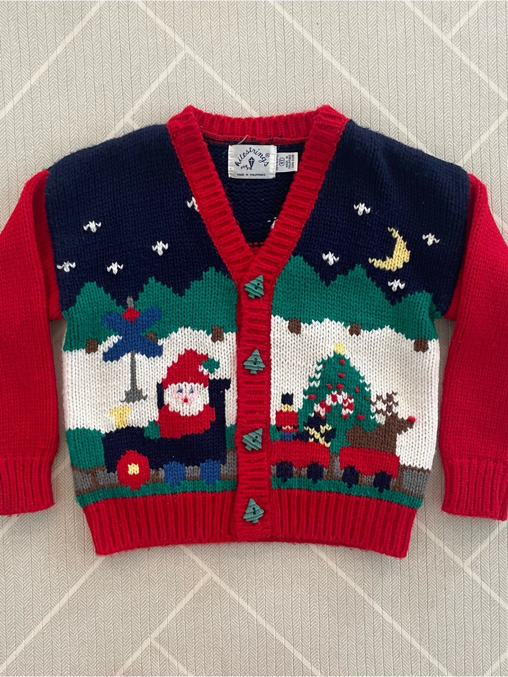 VTG)Kitestrings Holiday Train Knit Cardigan with Santa Boy’s Size 4T